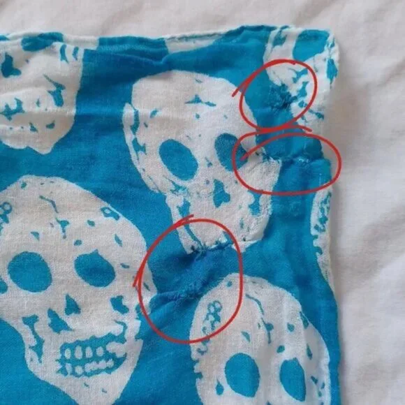 3/$25 SALE Skull Bandana, Semi Sheer Teal & White Unisex Punk Goth Biker 19"x20" - Picture 9 of 12